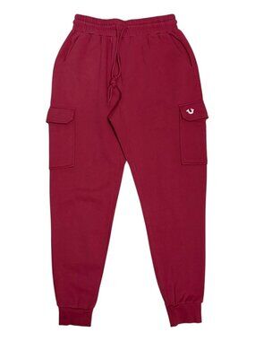 TRUE RELIGION Designer Streetwear Burgundy Cargo Sweatpants Pants Mens Small